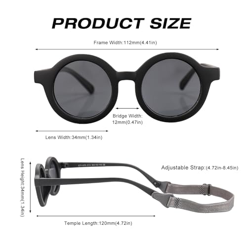 Baby Polarized Round Sunglasses Flexible Rubber with Strap for Toddler Newborn Infant Ages 0-24 Months4