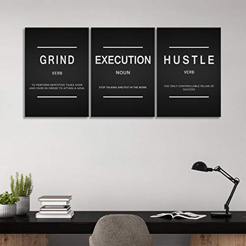 3 Pieces Grind Verb Hustle Verb Execution Noun Motivational Wall Art Canvas Print Office Decor Inspiring Framed Prints Inspirational Quotes For Wall Art Decoration Ready To Hang #TOP2
