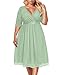 Pinup Fashion Plus Size Lace Chiffon Wrap V Neck Dresses Women Cocktail Wedding Guest Midi Dress Sage Green