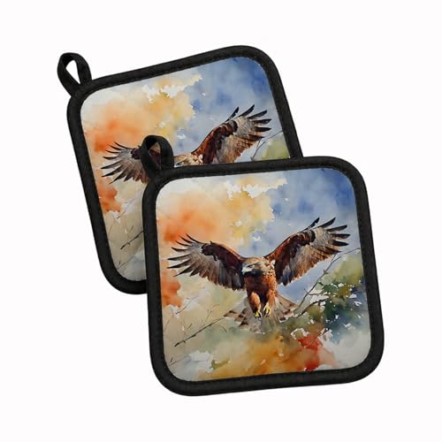 Caroline's Treasures Hawk Pair of Pot Holders Kitchen Heat Resistant Pot Holders Sets Oven Hot Pads for Cooking Baking BBQ, 7 1/2 x 7 1/2