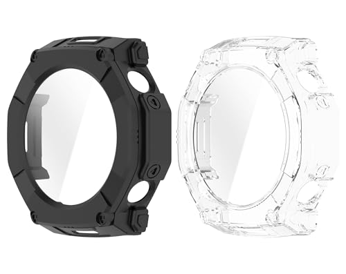 SHEAWA for Amazfit T-Rex Ultra 2 �P�[�X �J�o�[ 2�Z�b�g PC+�����K���X�t�B���� �S�ʕی� 9H�d�x ����� ��̌^�ی�P�[�X �ی�J�o�[ �ϏՌ� �A�N�Z�T���[ (�u���b�N+����)