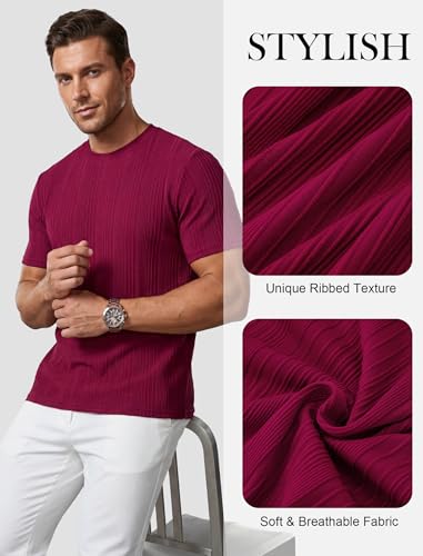 Gracyoga Mens Tee Shirts Knit Fitted Shirts for Men Burgundy Wine Red S — view 6