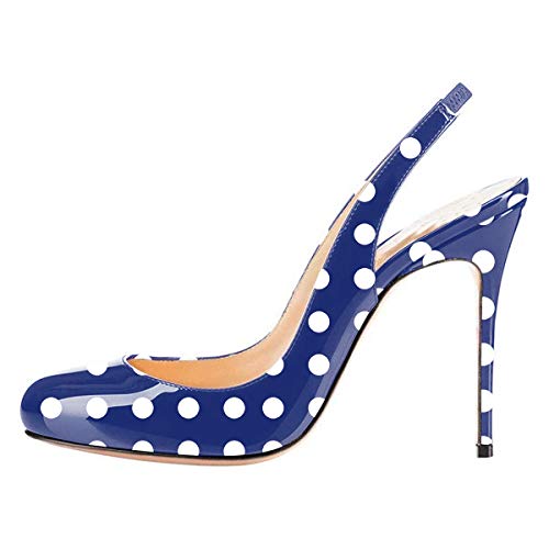 YDN Women Round Toe High Heels Pumps Slip on Stiletto Patent Evening Shoes with Slingback 4-152