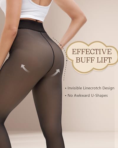 Bebila Fleece Lined Tights Women, Fake Translucent Warm Tights for Winter Sheer Pantyhose Thermal Leggings2