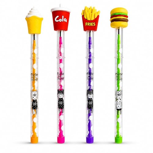 Image of Pack of 8 Cute Food Bullet Pencils | Non-Sharpening Push Pencils | Burger Fries Ice Cream Soda Theme | Kids School Stationery Set | Birthday Return Gift for Boys & Girls