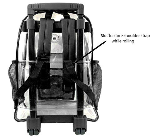 K-Cliffs Rolling Clear Backpack Heavy Duty Bookbag Quality See Through Workbag Travel Daypack Transparent School Book Bags w/Wheels Black4