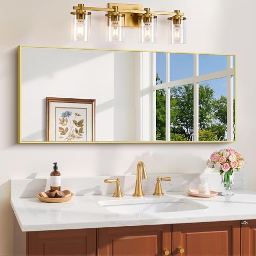 Image of COFENY Gold Bathroom Mirror for Wall, 20x48 Inch Rectangle Mirror with Metal Frame, Modern Vanity Mirrors for Bathroom Living Room, Entryway Hangs Horizontal or Vertical