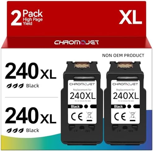 Chromojet 240XL Black Ink Cartridges Compatible for Canon 240XL Black Ink Cartridge Printer Ink 240 PG240XL PG-240XL Fit for PIXMA MG3620 MG3600 TS5120 TS5100 MG3220 MG3520 MG2120 MX472 (2 Black)