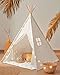 Kids Teepee Tent with Padded Mat & Light String& Carry Case- Kids Foldable Play Tent for Indoor Outdoor, Raw White Canvas Teepee - Kids Playhouse - Portable Kids Tent