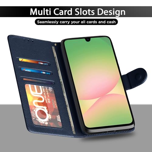 Image of Pikkme Flip Cover for Samsung Galaxy M17 5G / A17 5G / F17 5G Leather Finish | Inside TPU with Card Pockets | Wallet Stand and Shock Proof | Complete Protection Flip Case(Blue)