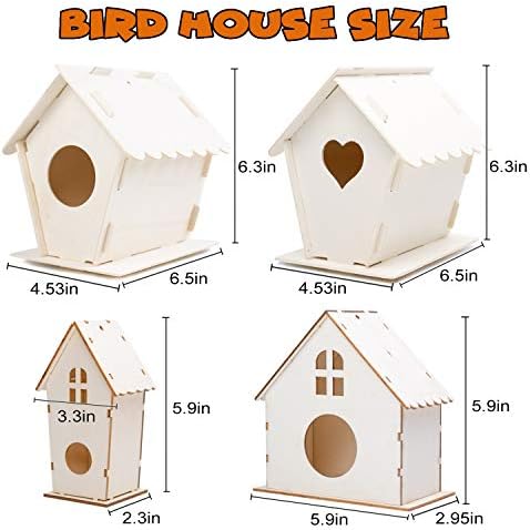 hapray DIY Bird House Kit, - 4Pack - Crafts for Children to Build and Paint Birdhouse (Includes Paints & Brushes) Wooden Arts for Kids Girls Boys Toddlers Halloween