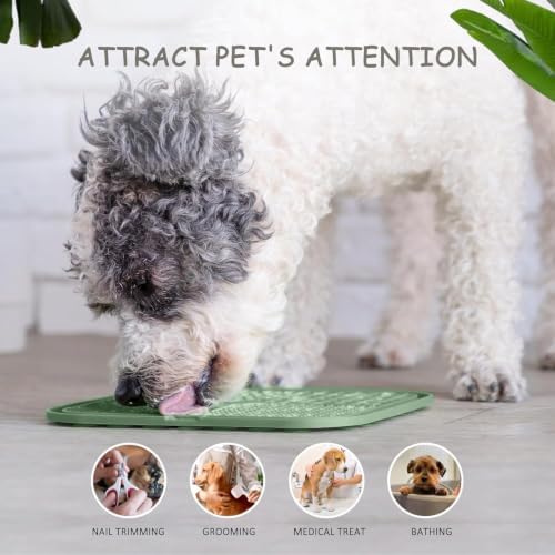 ChefAide 2 Pack Lick Mat for Dogs,Cats,Upgraded 8.5ร8.5 inches Licking Mats with Suction Cups,Slow Feeder Licking Pad for Anxiety Relief and Boredom Reducer,Suitable for Dog Training (Green & Beige) - 4
