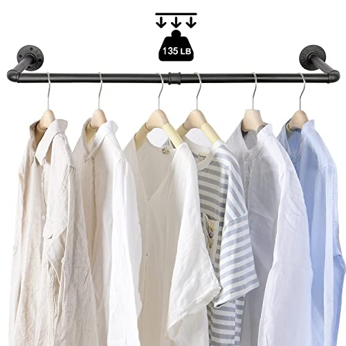 Oropy Industrial Pipe Clothes Rack Wall Mounted Set Of 2, 38.4 Inches Heavy Duty Iron Pipe Clothing Garment Rail, Multi-Purpose Clothing Hanging Rod For Laundry Room And Closet Storage #TOP6