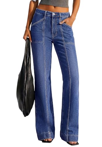 BTFBM Straight Leg Jeans for Women Stretchy Curve Appeal Pants Dark Blue — view 4