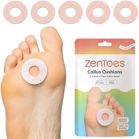 ZenToes Callus Cushions Round Foam Padding with Water-Resistant Self-Stick Adhesive, Protects Foot, Heel and Toes from Rubbing and Friction, Pain Relief from Shoe Pressure (24 Count) Cover