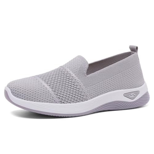 Orthopedic Sneakers for Women Summer Breathable Mesh Slip On Soft Sole Walking Shoes Lightweight Casual Comfortable Fashion Tennis Shoes with Arch Support Grey