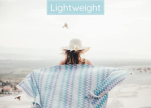 Mebien Touche De La Nature Turkish Towels Beach Towels Oversized (35”X67”) Beach Towels For Adults Quick Dry And Sand Free Beach Towel Beach Blanket 100% Cotton Turkish Towel -Zig Zag Blue #TOP1