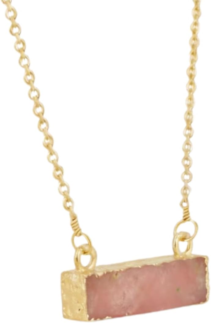 Gempires Gemstone Bar Pendant Necklace for Women 14k Gold Electroplated Natural Cry...