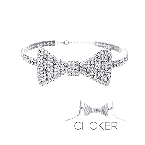 Sethain Rhinestone Choker Necklace Silver Sparkly Crystal Bowknot Necklaces Party Jewelry Accessories For Women And Girls (Silver) #TOP6
