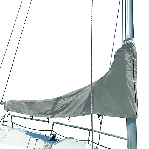 SavvyCraft Waterproof Mainsail Boom Cover, Heavy Duty 600D Sailboat Mainsail Cover UV Protection Weather-Resistant, Boom Length 13'-14' Gray
