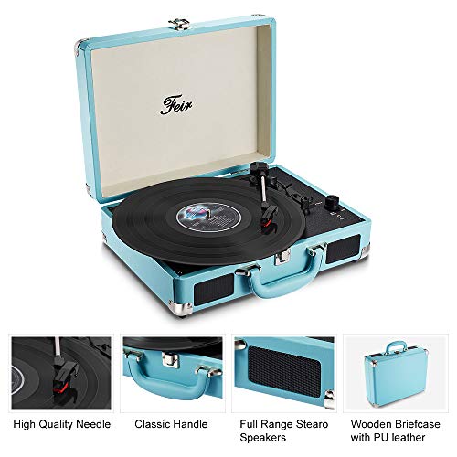 Vinyl Stereo Blue Record Player 3 Speed Portable Turntable Suitcase Built in 2 Speakers RCA Line Out AUX Headphone Jack PC Recorder - Thumbnail 4