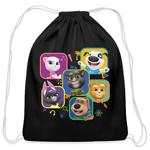 Spreadshirt Talking Tom & Friends Characters Cotton Drawstring Bag, One Size, black