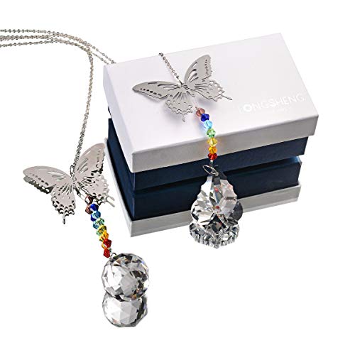 Crystal Suncatcher Chakra Prisms Pendant Butterfly Ornament Hanging For Windows Rainbow Maker Suncatcher,Pack Of 2 For Christmas Day,Wedding,Window Decor #TOP5