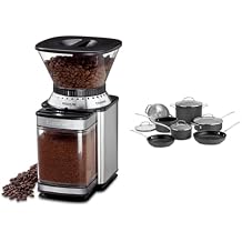 CUISINART Coffee Grinder, Electric Burr One-Touch Automatic Grinder with18-Position Grind Selector & 11-Piece Cookware Set, Black, Chefs Classic Nonstick Hard Anodized, 66-11