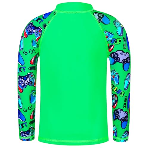 Image of TFJH E Boys Long Sleeve Rash Guard 2 Piece Swim Set UPF 50+ Age 3-14 | Soft Breathable, UV 50+, quick dry. Bright colorful prints kids love. Perfect for pool, beach, summer. active play.
