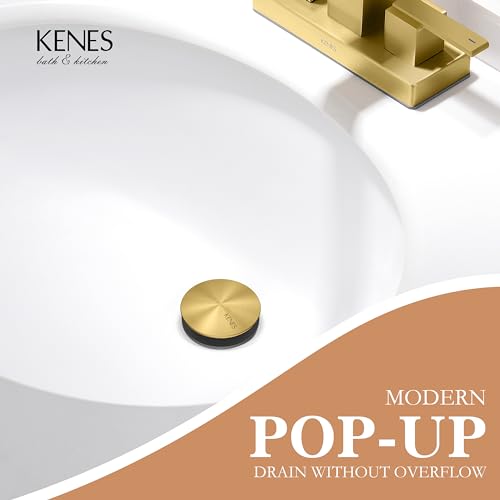 KENES Bathroom Vessel Sink Pop Up Drain Without Overflow Assembly, Lavatory Vanity Sink Drain Stopper, Anti-Clogging Drain Strainer, Brushed Gold, KE-P300A-4 by KENES - Used condition - Image 2