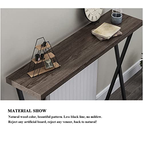 Narrow Console Table, Solid Wood And Metal Modern Sofa Entryway Table, Rustic Natural Aged Brown, For Living Room, Hallway And Bedroom (Color : Brown, Size : 120X20X80Cm) #TOP6