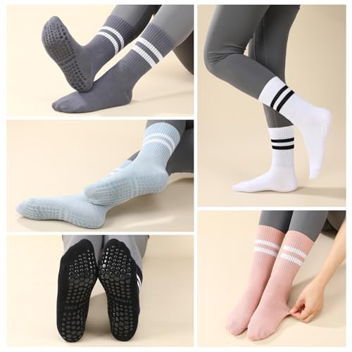 Jspupifip 10 Pairs Pilates Socks with Grips for Women, Non Slip Yoga Socks for Home, Hospital, Barre Workout4
