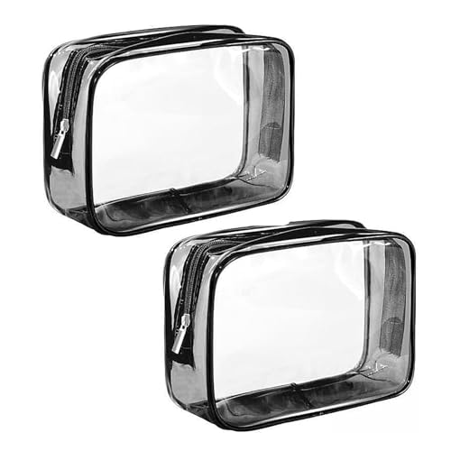2 Pcs Medium Clear Makeup Bags PVC Waterproof Travel Toiletry Bag for Men Women and Kids Travel Business(Black)