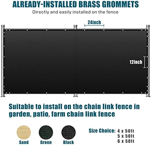 UIRWAY Fence Privacy Screen 6ft x 50ft Black, Heavy Duty 170GSM 90% Visibility Blockage, UV Resistant Outdoor HDPE Fence Covering Windscreen for Chain Link Fence Backyard Garden Patio with Cable Ties