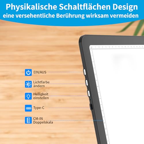 Phylosal Magnetisches A4-Lichtpad, superhelle Lichtbox mit Seitentaste, Diamant-Kunst-Lichttafel, Lightbox zum Nachzeichnen und Zeichnen, USB-Strom-Kunsthandwerk-Lichttisch zum Skizzieren, Jäten von
