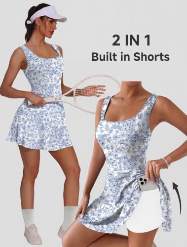 Image of NIASHOT Women's Athletic Dress with Built-in Shorts & Pockets Workout Tennis Golf Active Wear U Neck A-line Dresses