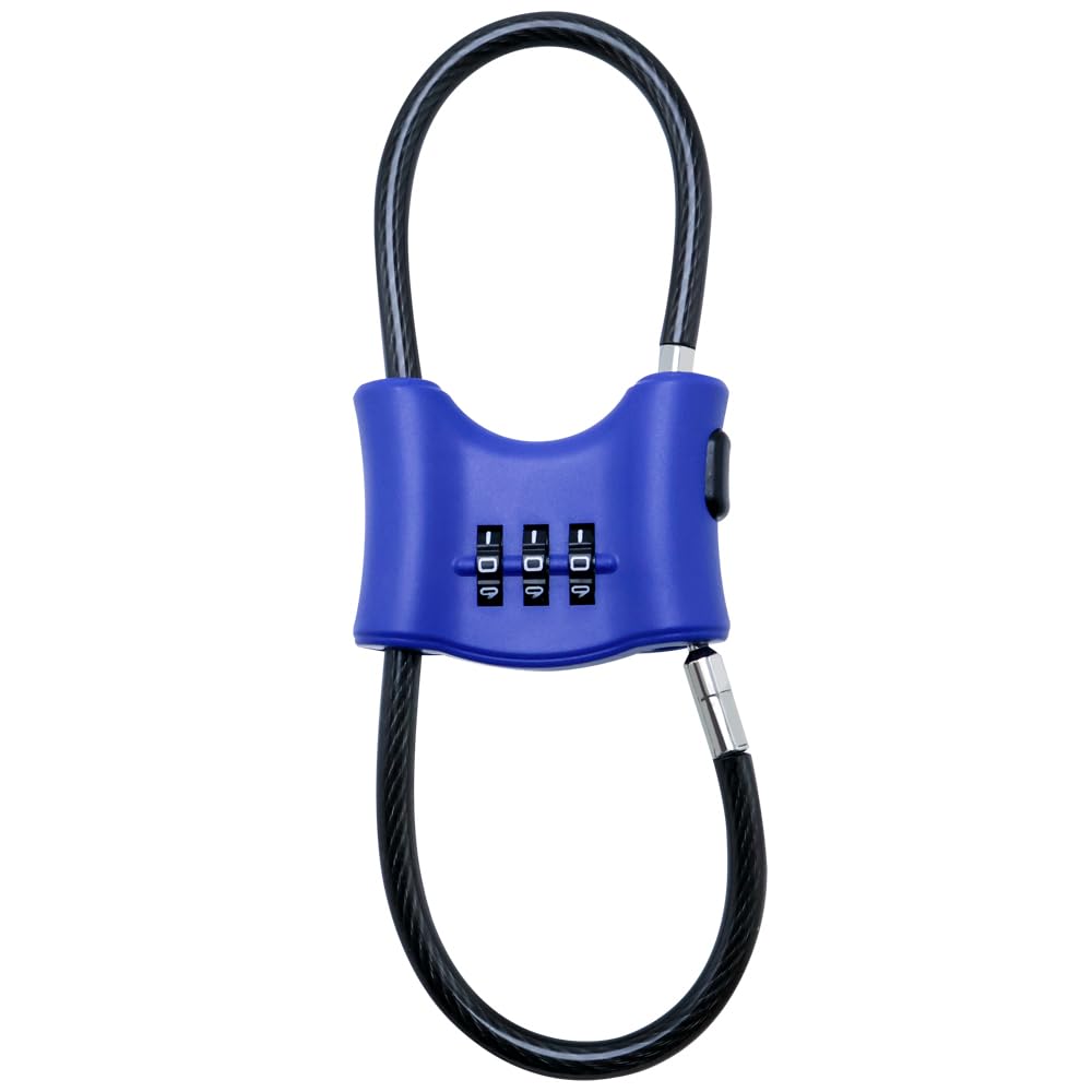 3-Digit Combination Padlock with 30cm Double Loop Cable, Resettable Travel Lock for Suitcases Rucksacks, Helmet
