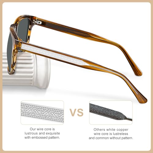 Image of CARFIA Acetate Curved Polarized Sunglasses for Men UV Protection, Retro Cool Driving Eyewears with Embossed Pattern Wire Core