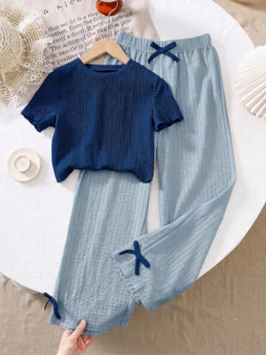 Image of TAGAS Girls Tank Top & Palazzo Pants Set | Bow Detail Co-ord Outfit | Round Neck Regular Fit Casual Wear