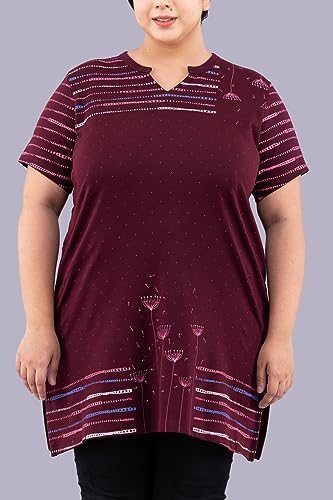 Image of CUPID Women's Cotton Plus Size Half Sleeves Long Top for Semi Summers with One Side Pocket for Ladies Printed T Shirt 3XL to 7XL