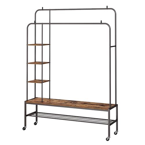 Reviews de Closet Movible disponible en línea. 44 MU:4LIFE Perchero de Ropa con Ruedas y Doble Barra, Perchero Comercial de Organizador con 3 Repisas Laterales para Bolsos y Gorras, y Un Estante Zapatero (Atigrado)