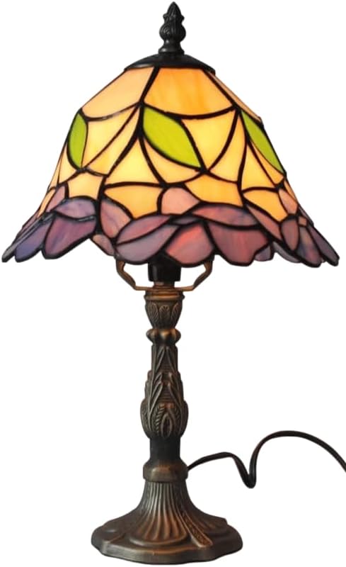 8" Handmade Tiffany-Style Table Lamp – Stained Glass Shade with Rustproof Base, Warm Bulb Included, Vintage Nightstand Lamp for Bedroom, Living Room, Bar Decor (G)