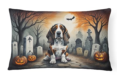 Caroline's Treasures DAC2010PW1216 Basset Hound Spooky Halloween Fabric Decorative Pillow Machine Washable, Indoor Outdoor Decorative Pillow for Couch, Bed or Patio, 12HX16W