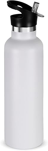 Miniatura 43 de Neihepal Botellas de agua de acero inoxidable plateadas, botella de viaje de doble pared aislada al vacío de 24 onzas con tapa de popote a prueba de