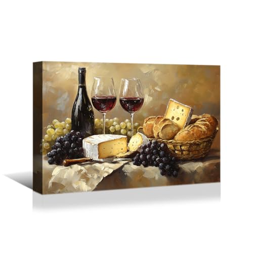 superbpag Vintage Kitchen Canvas Wall Art Grape Wine Bread Painting