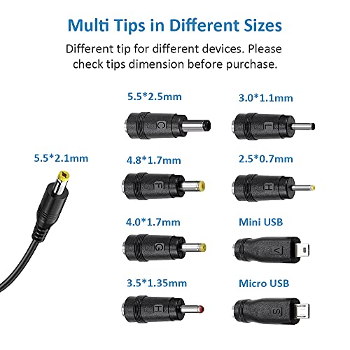 Powseed 3V 4.5V 5V 6V 7.5V 9V 12V Universal AC Adapter 12W AC/DC Power Adapter for Household Elecronics Pedals Routers Speakers CCTV Cameras Smart Phone USB Hub GPS Tablet Recorder etc.