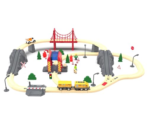 Battery Train Set for Wooden Tracks, Motorized Locomotive Train Toy for Kids, Electric Trains Accessories with Magnetic Trains Compatible with Thomas, Brio, Chuggington, Melissa & Doug