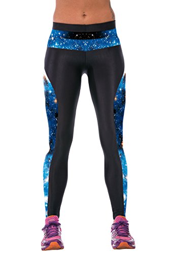 Pink Queen Trendy 3d Blue Galaxy Print Sport Traning Leggings Tights Blue Galaxy Free Size