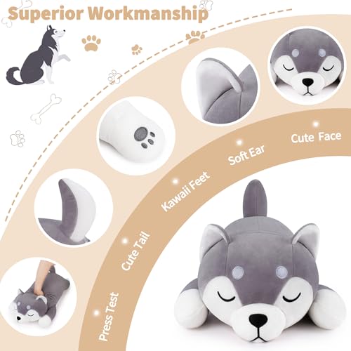 Image of Auspicious beginning 30'' Husky Stuffed Animal Plush Pillow, Huskies Anime Body Pillow, Kawaii Stuff Animal Plush Toy, Big Plushie Stuffed Dog Giant Plush Throw Pillow Gifts for Boys Girls