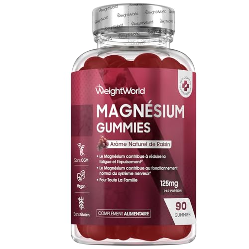 Magnésium Citrate en Gummies 125 mg par jour, 90 Gommes pour 45 jours d'approvisionnement Vegan, saveur raisin - Gummies magnésium enfants & adultes, alternative aux comprimés et gélules.